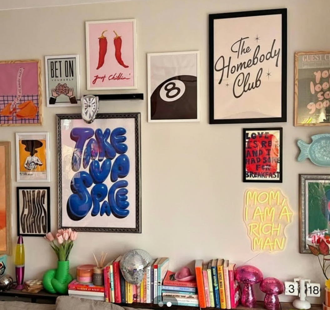 the blue frame that is in the wall