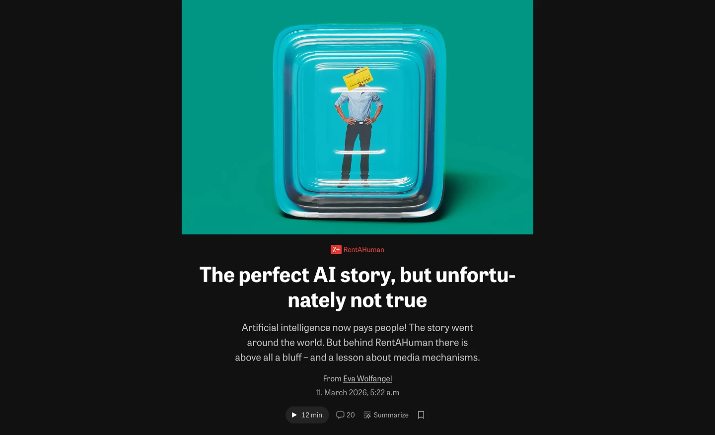 German newspaper Die Zeit discover truth rentahuman.ai