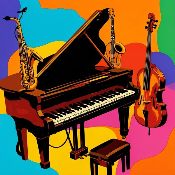 abstract art, jazz music, instruments, piano