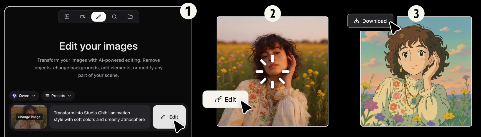 transform photo in studio ghibli style with AI artificial studio