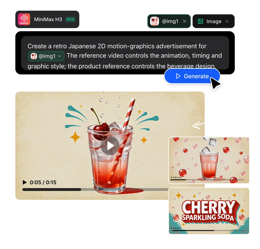 MiniMax H3 — Finished 15 second ads with one prompt