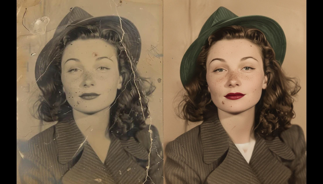 sexy woman vintage photo restored and colored with AI