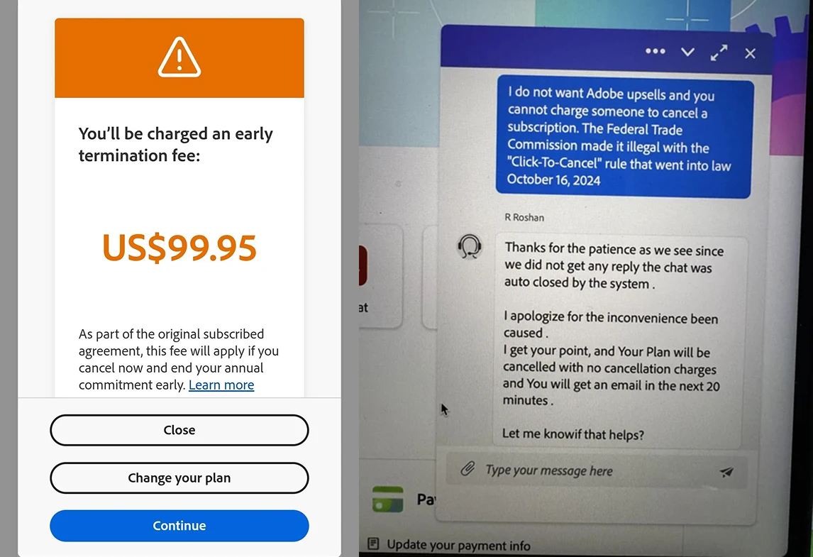 cancellation fee adobe scam