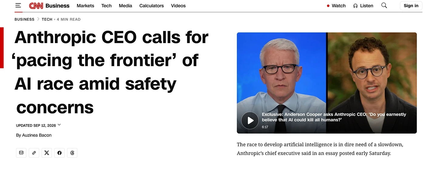 anthropic CEO AI race safety pacing Dario Amodei