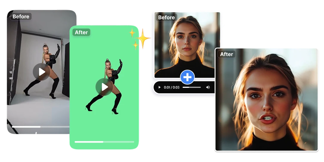 remove background video Avatar talking head with AI artificial studio