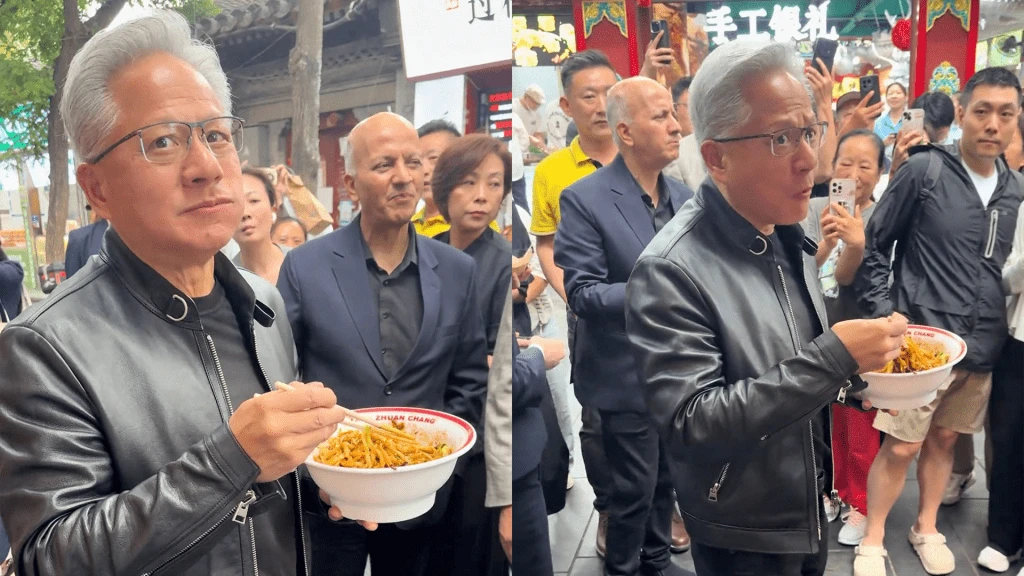 Nvidia CEO Jensen Huang was spotted on Friday trying some of Beijing’s delicacies
