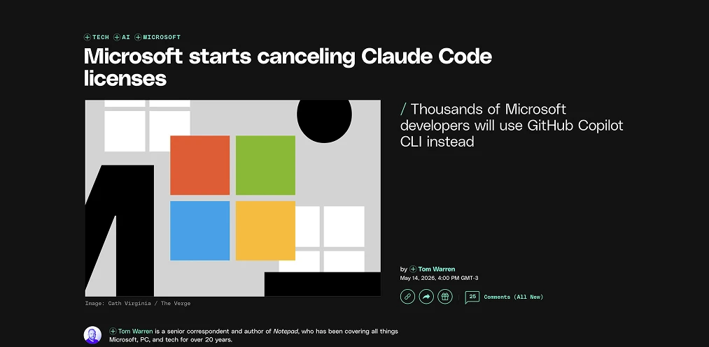 microsoft cancels claude code licenses