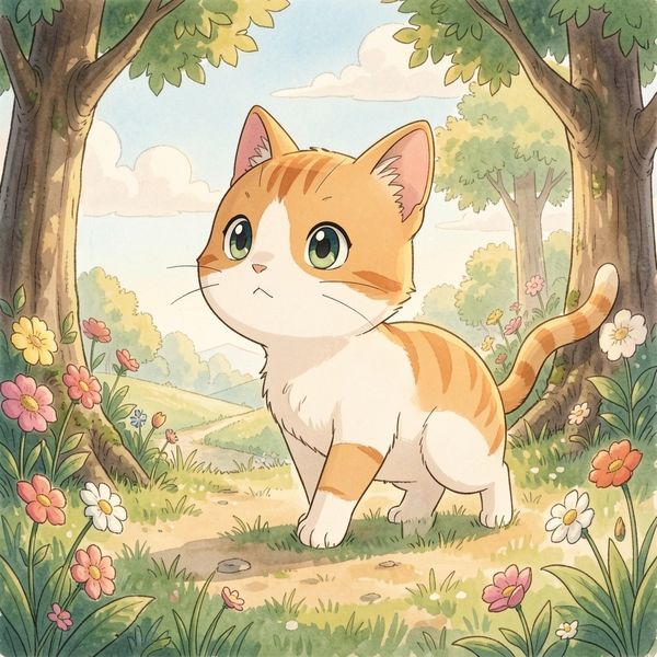 a cat, studio ghibli anime style