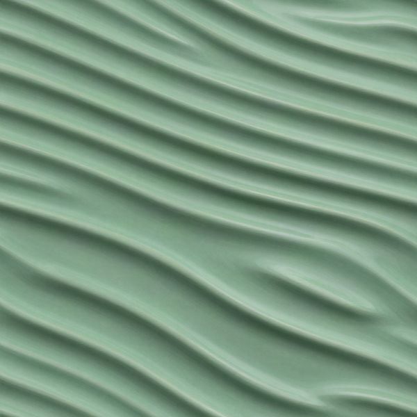 glossy sage green surface made up of parallel wavy ridges that run diagonally across the frame