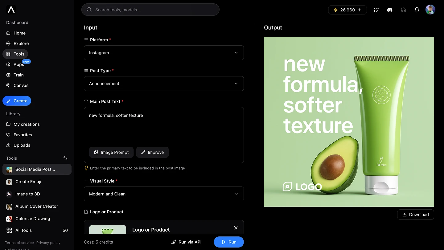 AI artificial studio social media post generator