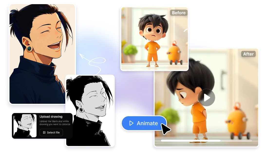 colorize drawing animate cartoon with AI artificial studio