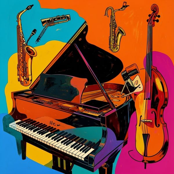 abstract art, jazz music, instruments, piano