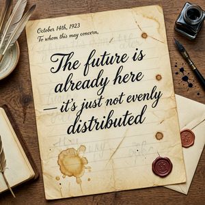 Wan 2.7 output for the prompt: A handwritten letter on aged paper with the words "The future is already here — it's just not evenly distributed" in cursive ink
