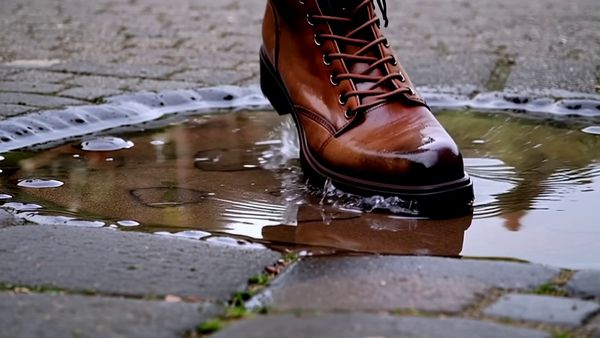 Kling 1.6 Pro output for the prompt: A brown leather boot drops into a shallow puddle on a cobblestone street. Water splashes in a perfect circle, then settles. Slow motion 120fps, dawn light.
