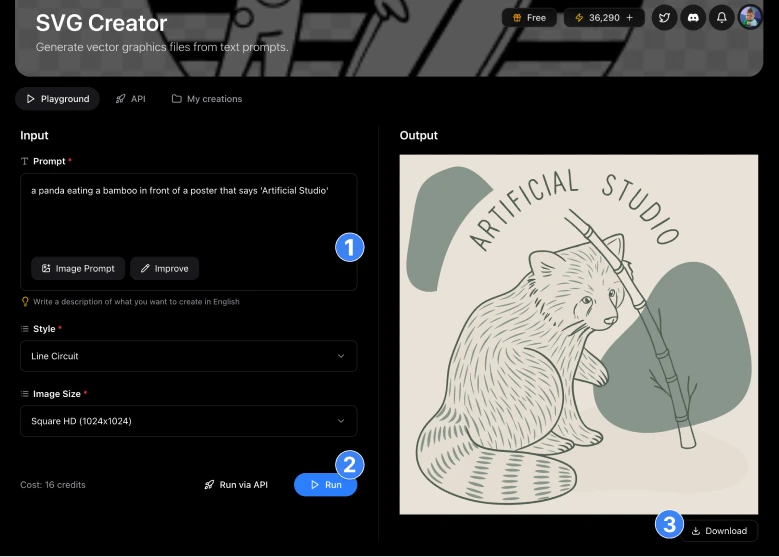 generate SVG with AI free artificial studio