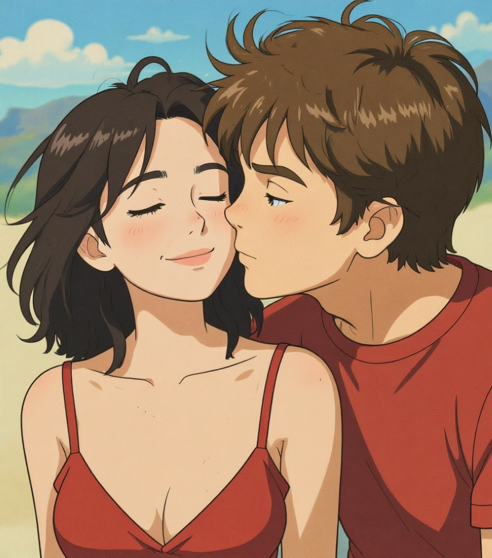 Transform into Studio Ghibli animation style with soft colors and dreamy atmosphere. 