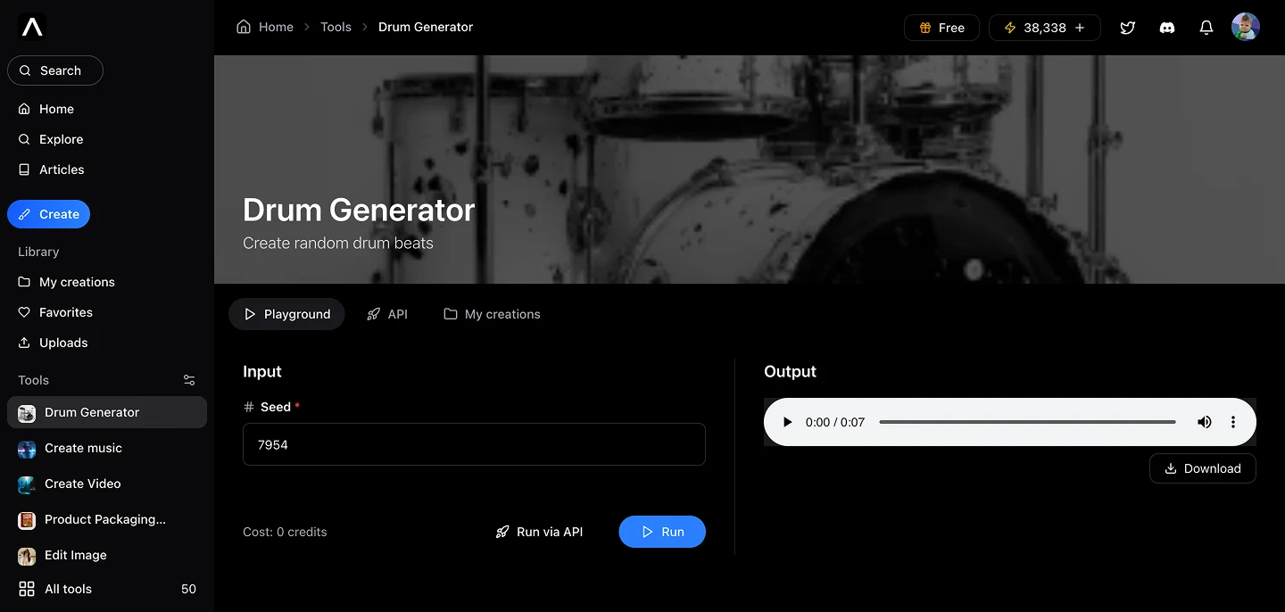 generate drum beats for free AI artificial studio