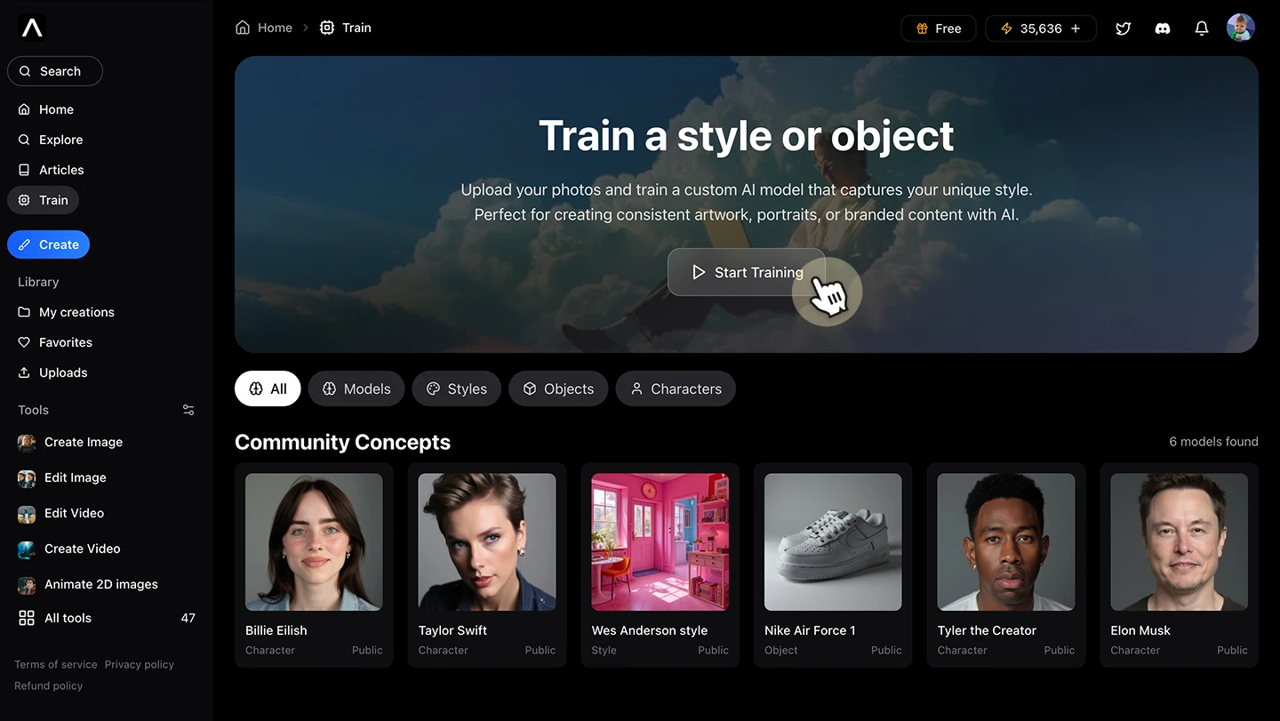 train model object, character, style AI artificial studio