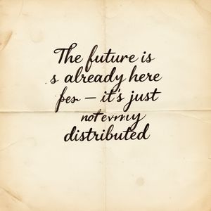 Flux 2 output for the prompt: A handwritten letter on aged paper with the words "The future is already here — it's just not evenly distributed" in cursive ink
